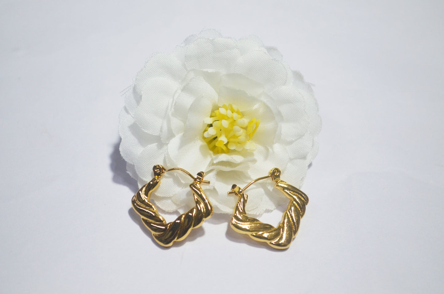 Twisted Rope Design Gold Plated Hoop Earrings - Anti Tarnish Finish
