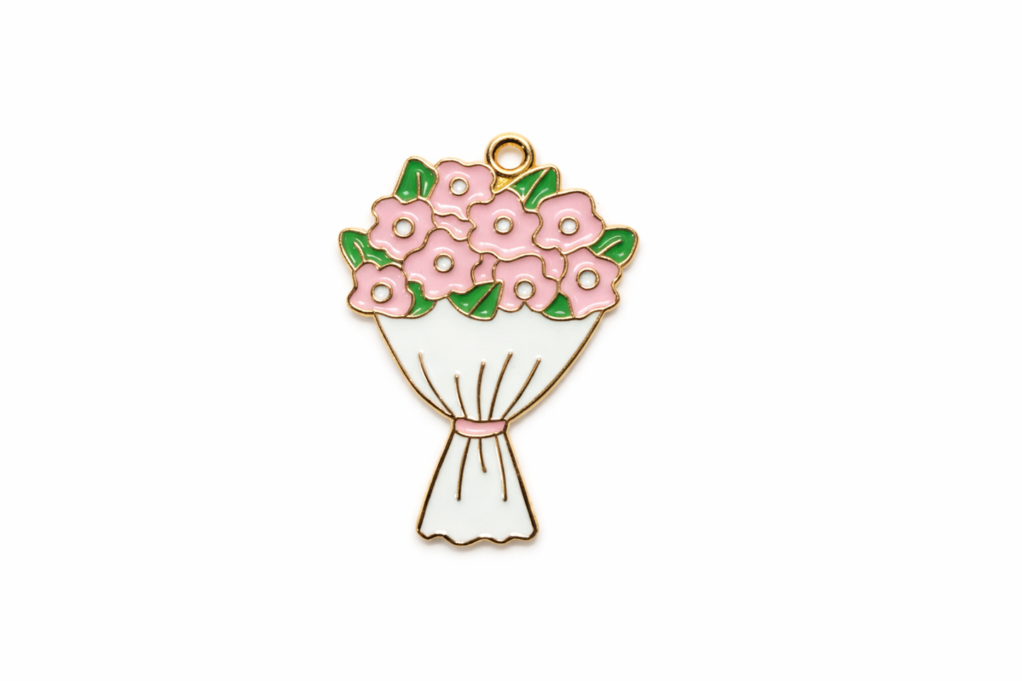 NAGNESHI Pink Flower Bouquet Enamel Charms Metal Pendant for Jewelry Making