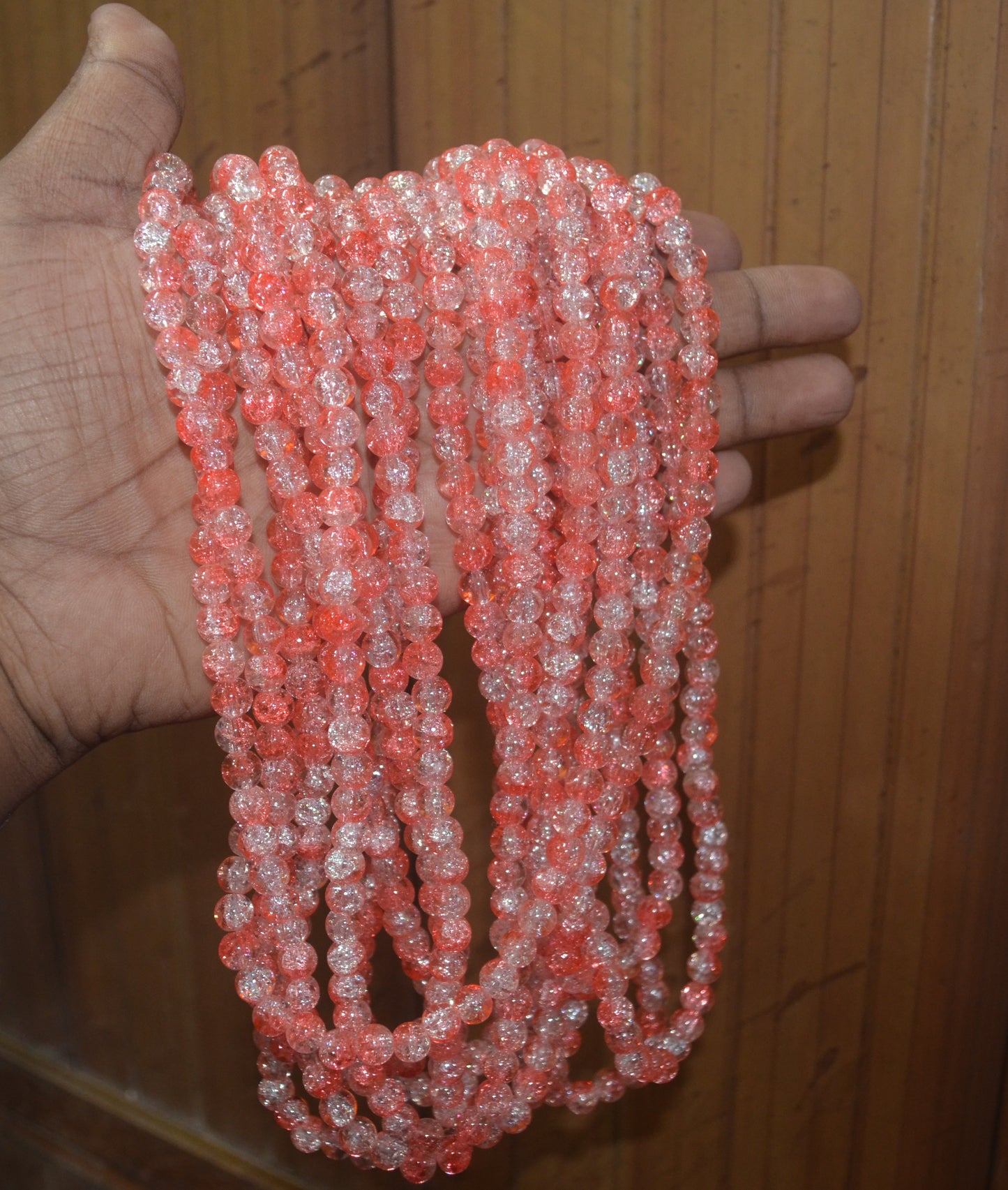Dual-tone color Crackle Glass Beads - 26cm Strings, Pack of 5