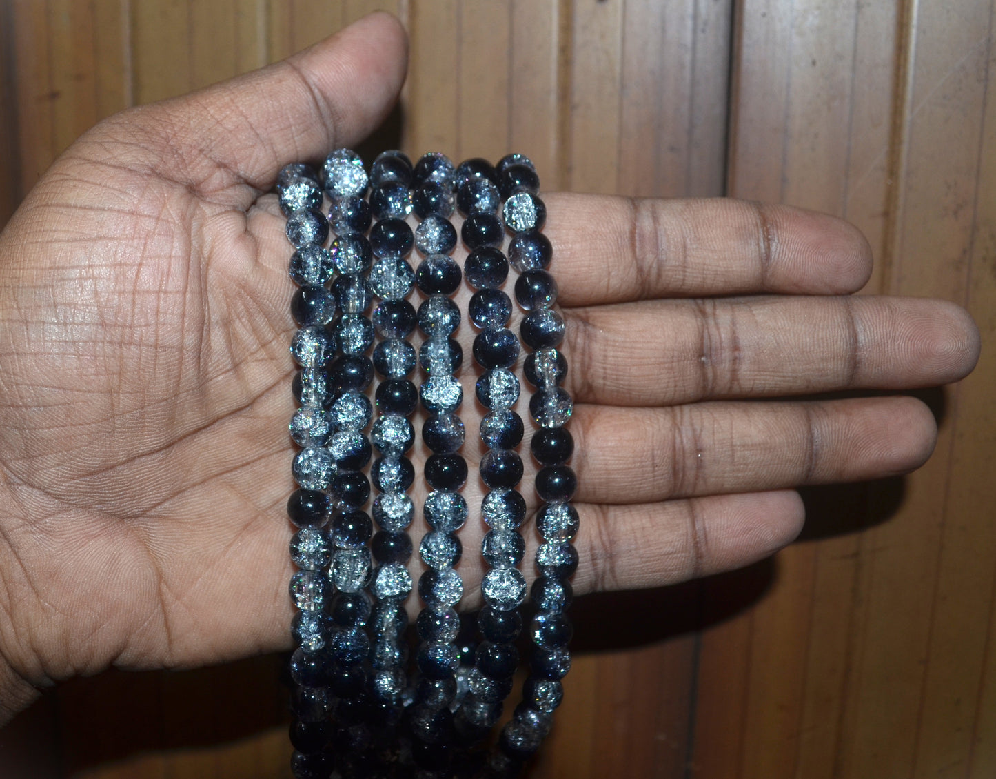 Dual-tone color Crackle Glass Beads - 26cm Strings, Pack of 5