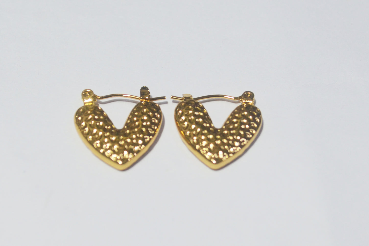 Anti Tarnish Hammered Heart Huggie Hoop Earrings