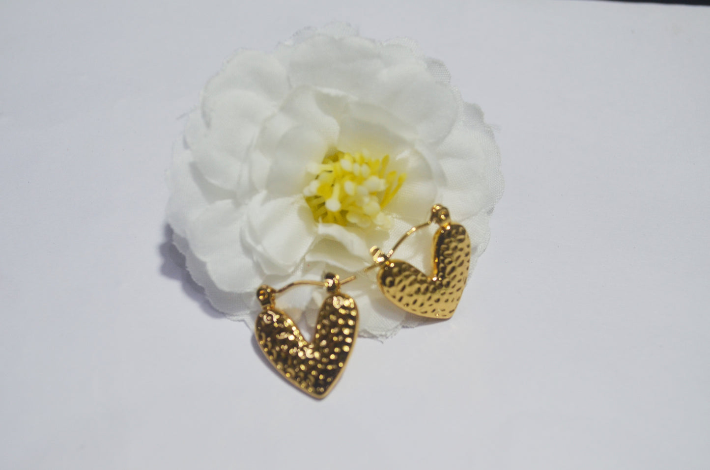 Anti Tarnish Hammered Heart Huggie Hoop Earrings