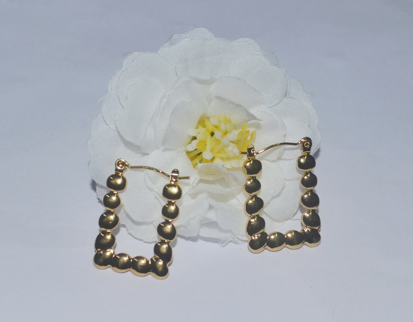 Anti Tarnish Geometric Design Beaded Square Hoop Earrings