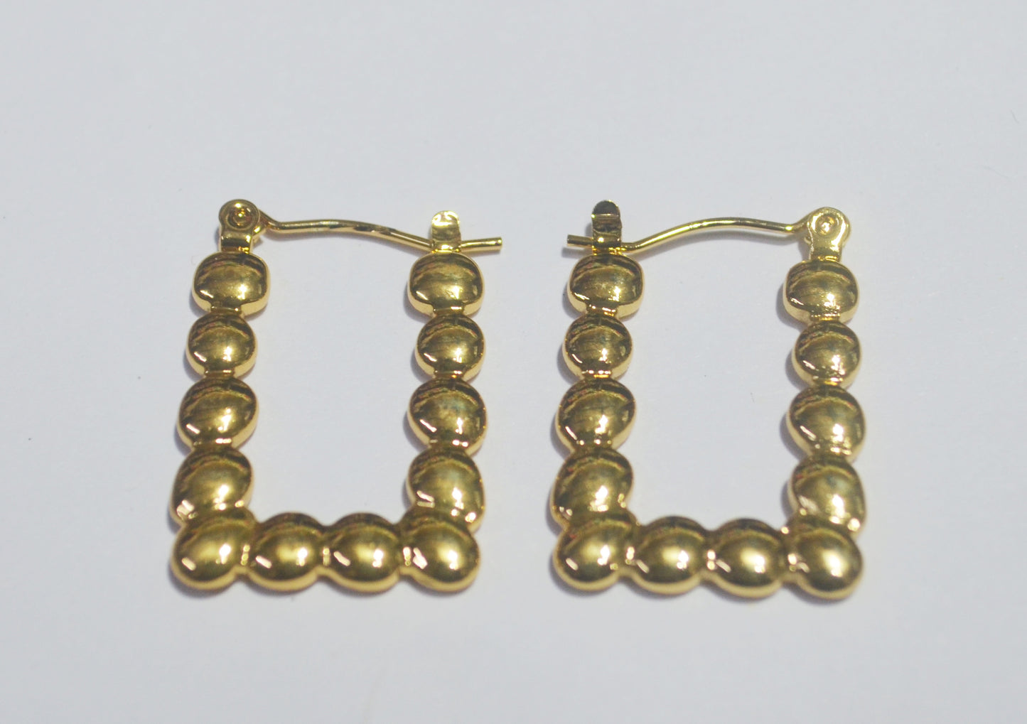 Anti Tarnish Geometric Design Beaded Square Hoop Earrings