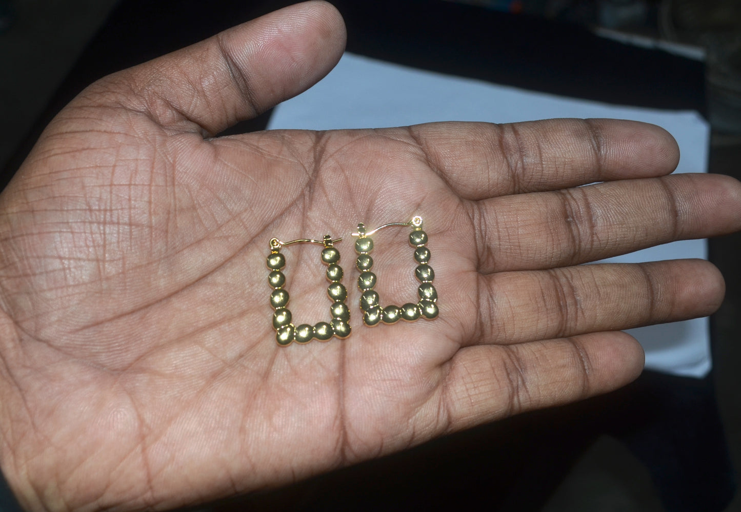 Anti Tarnish Geometric Design Beaded Square Hoop Earrings