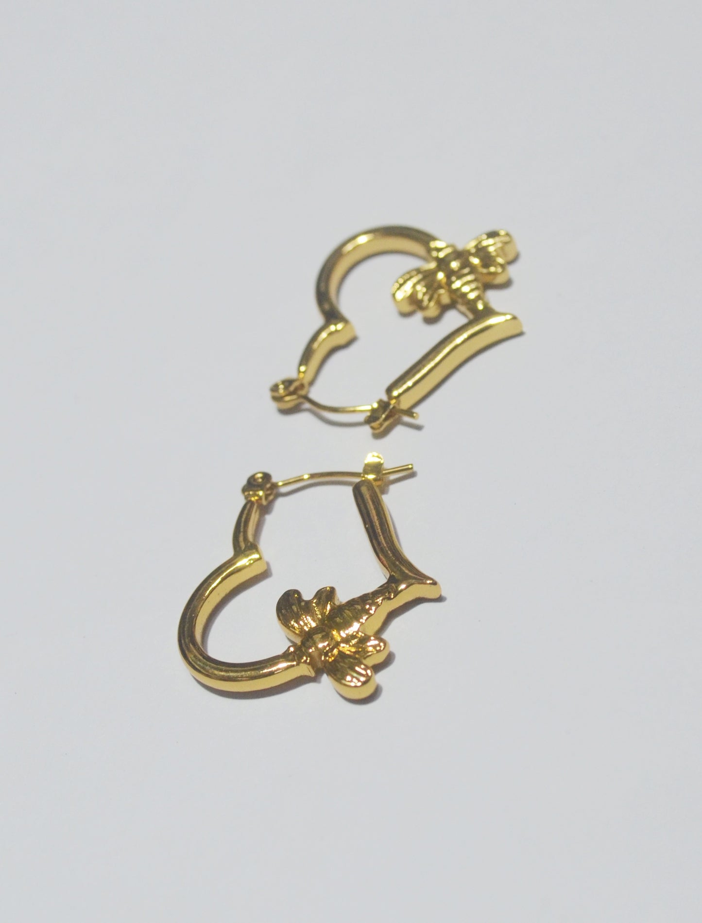 Elegant Gold Heart-Shaped Earrings with Butterfly Detailing - Anti Tarnish Earrings
