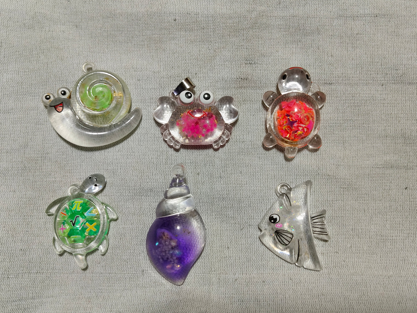 6-Pack Ocean Shaker Charms - Liquid & Glitter Sea Animals