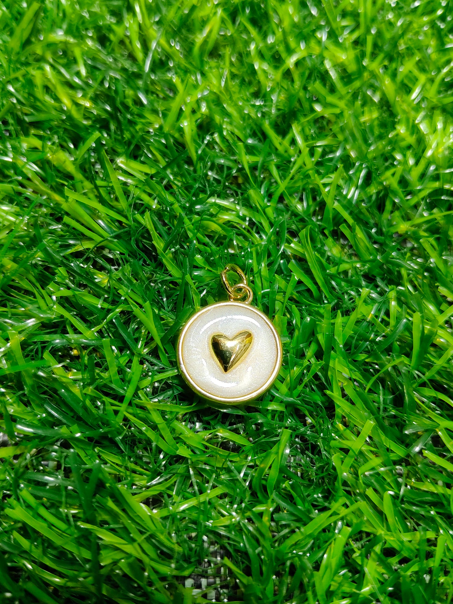 Anti-Tarnish Heart Charms | Gold & Pearlescent Enamel Pendants
