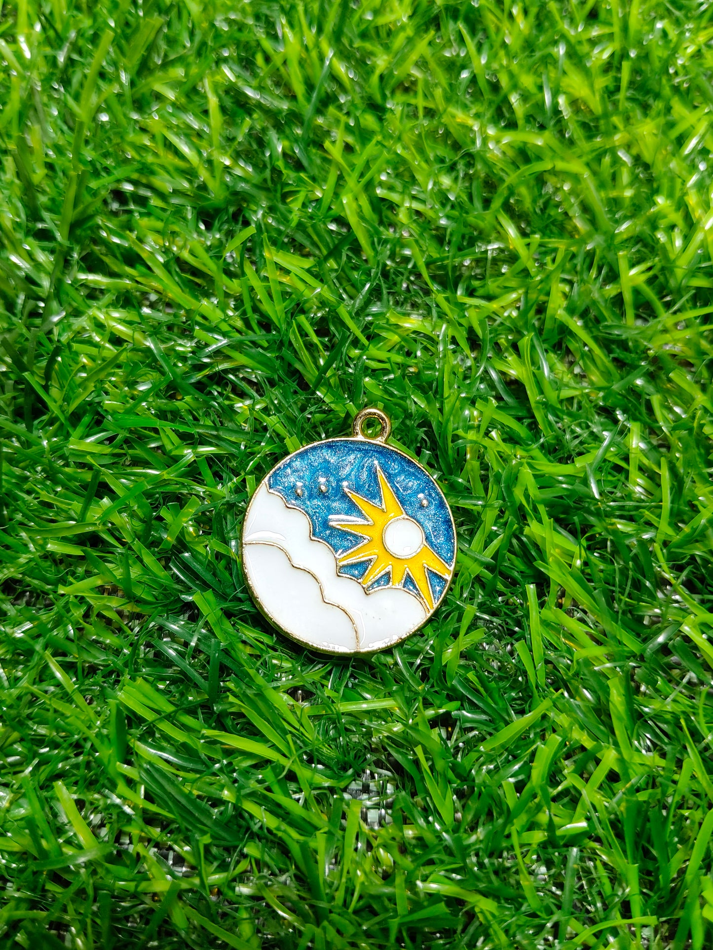 Glitter Sun and Clouds Enamel Charms | Celestial Sky Pendants