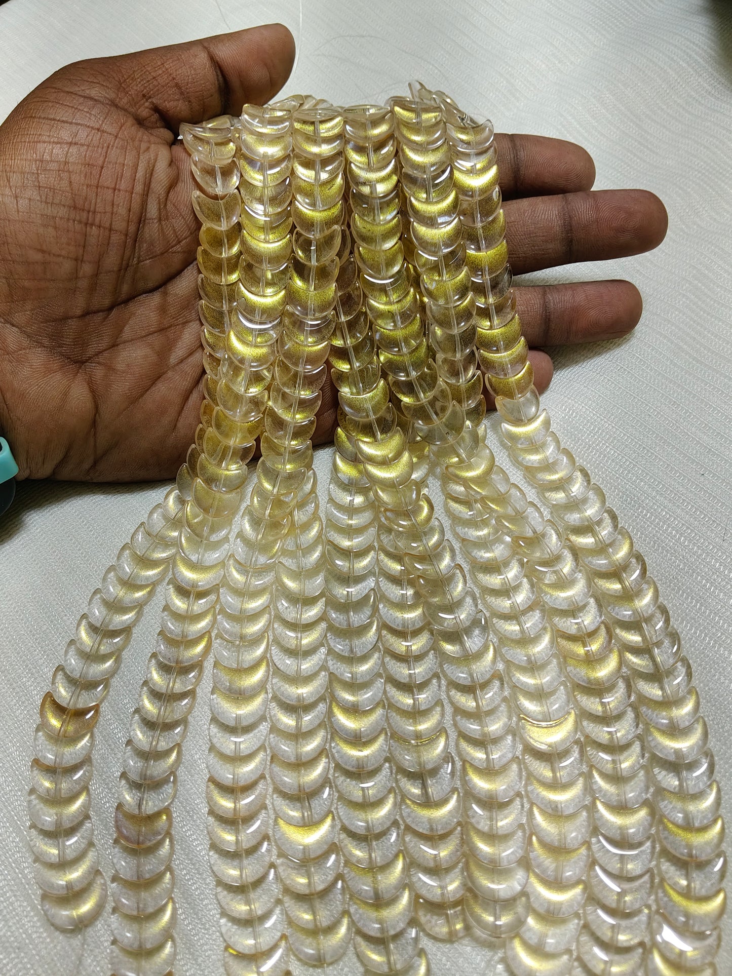 Sparkling Gold-Flecked Glass Moon Beads - Pack of 2 Strings