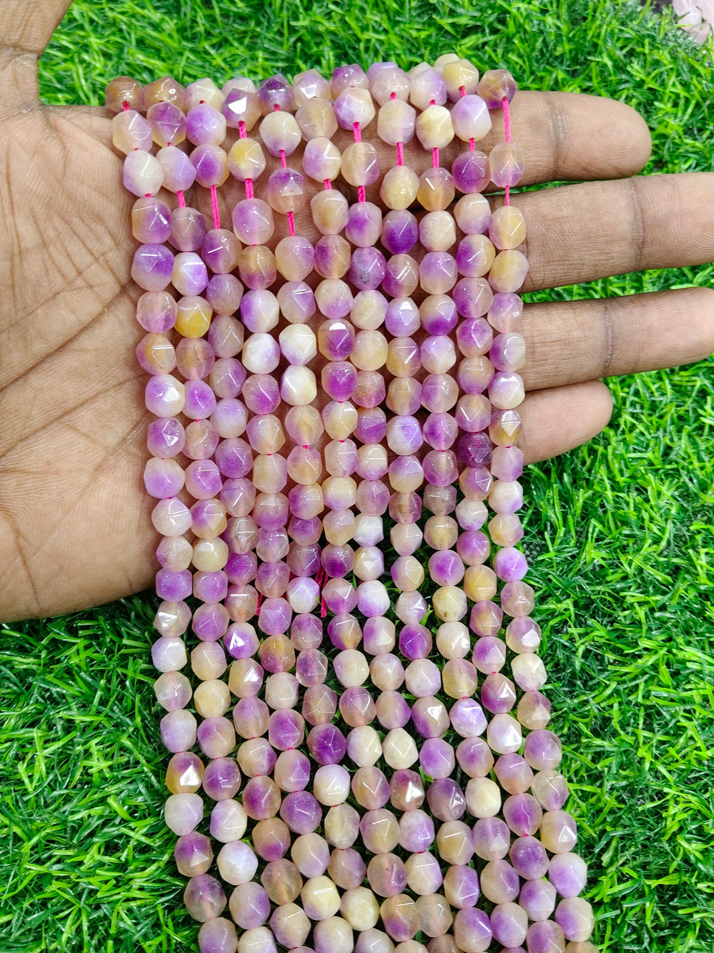 10mm Faceted Premium Bi-Color Onyx Beads - Purple & Yellow - Jewelry Making Supplies - 38 Pieces/String