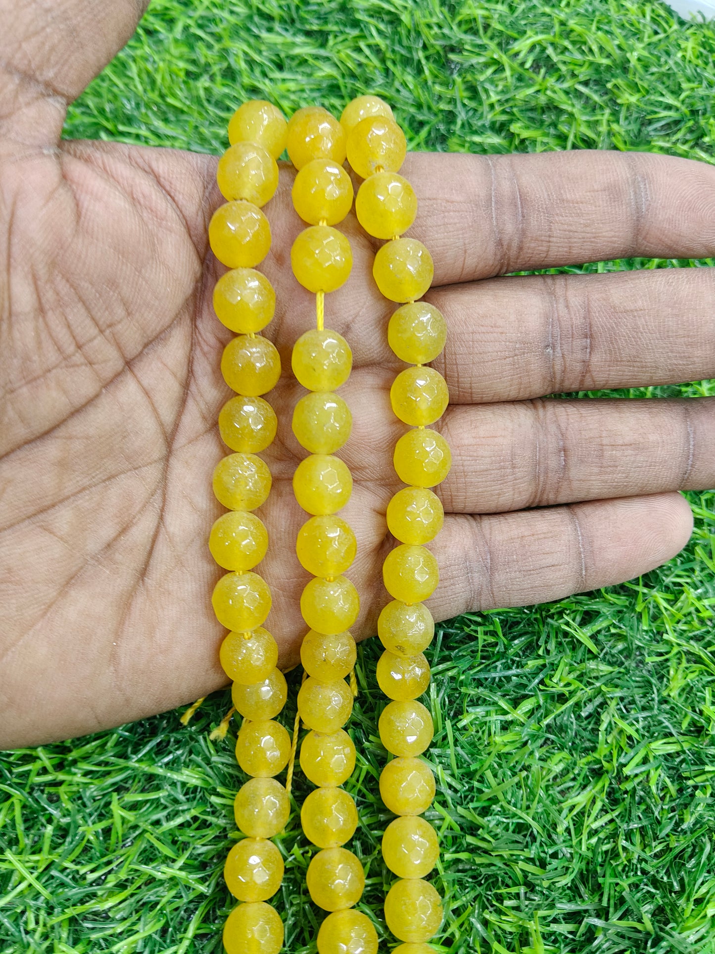Bright Yellow Faceted Round Onyx Gemstone Beads - (Approx. 38 Pcs/String)