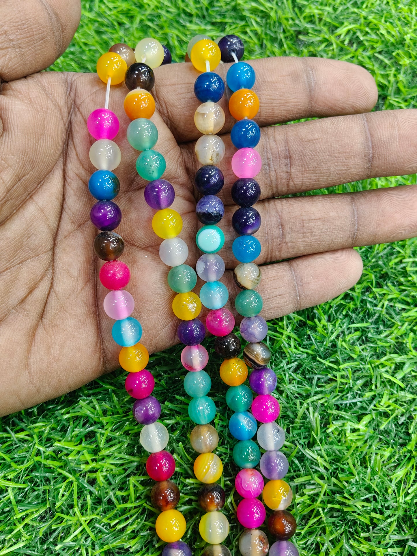 Vibrant Mixed Color Smooth Round Onyx Beads – Rainbow Assortment Gemstone String (Approx. 38 Pcs/String)