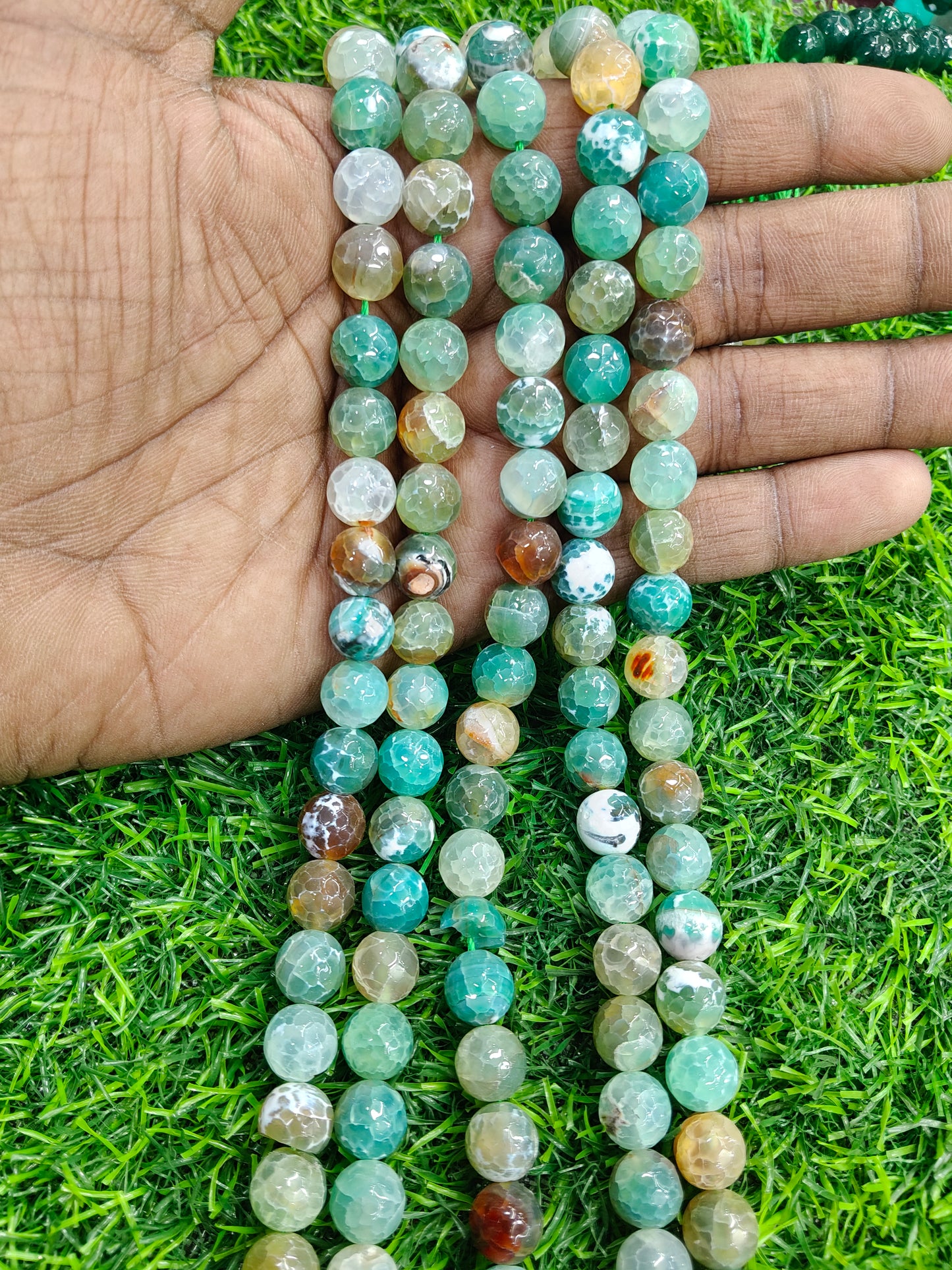 Green Agate Onyx Faceted Round Beads - High Quality (Approx. 38 Pcs/String)