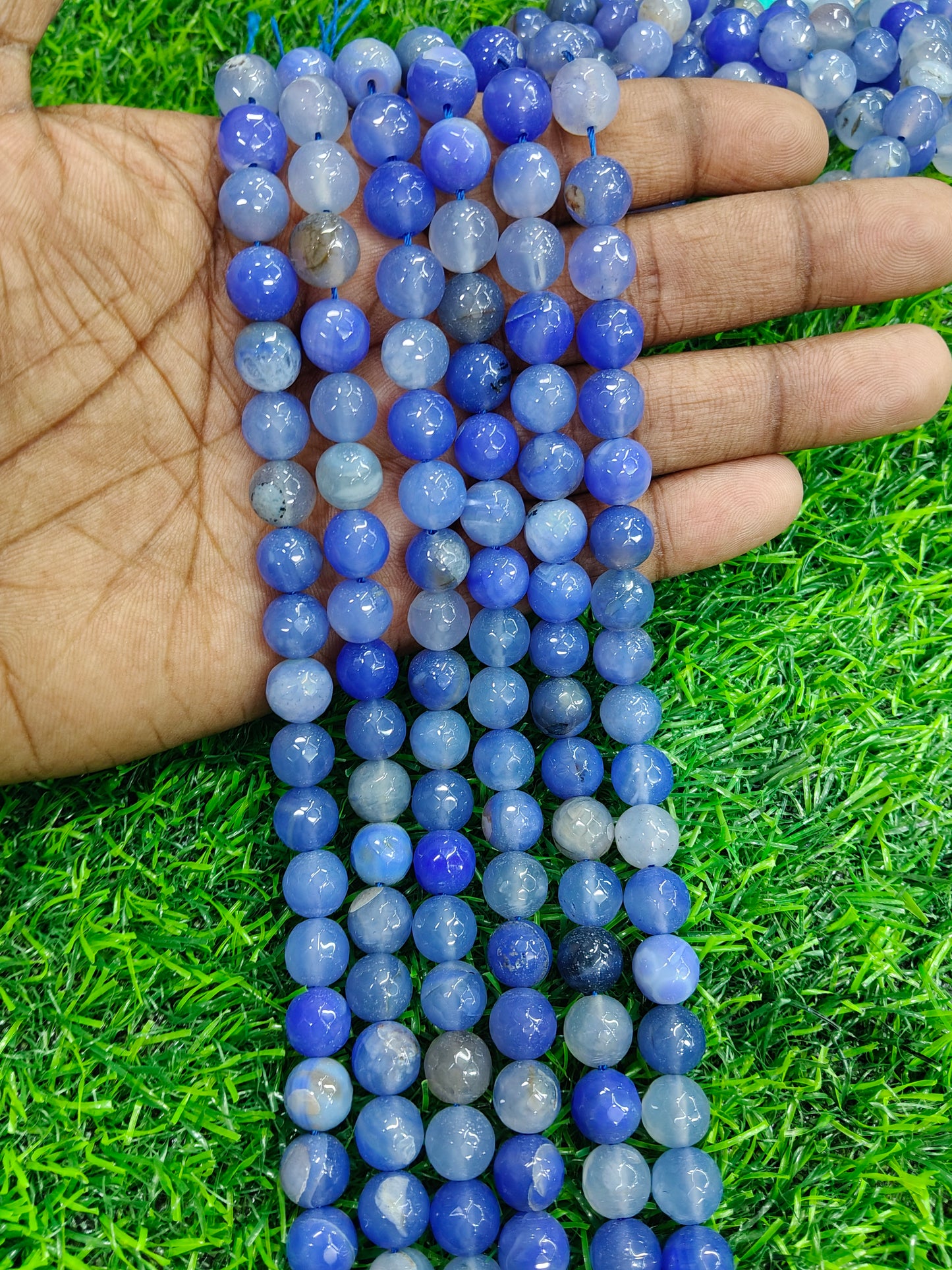 Natural Blue Fire Agate Faceted Round Beads (Approx. 38 Pcs/String)