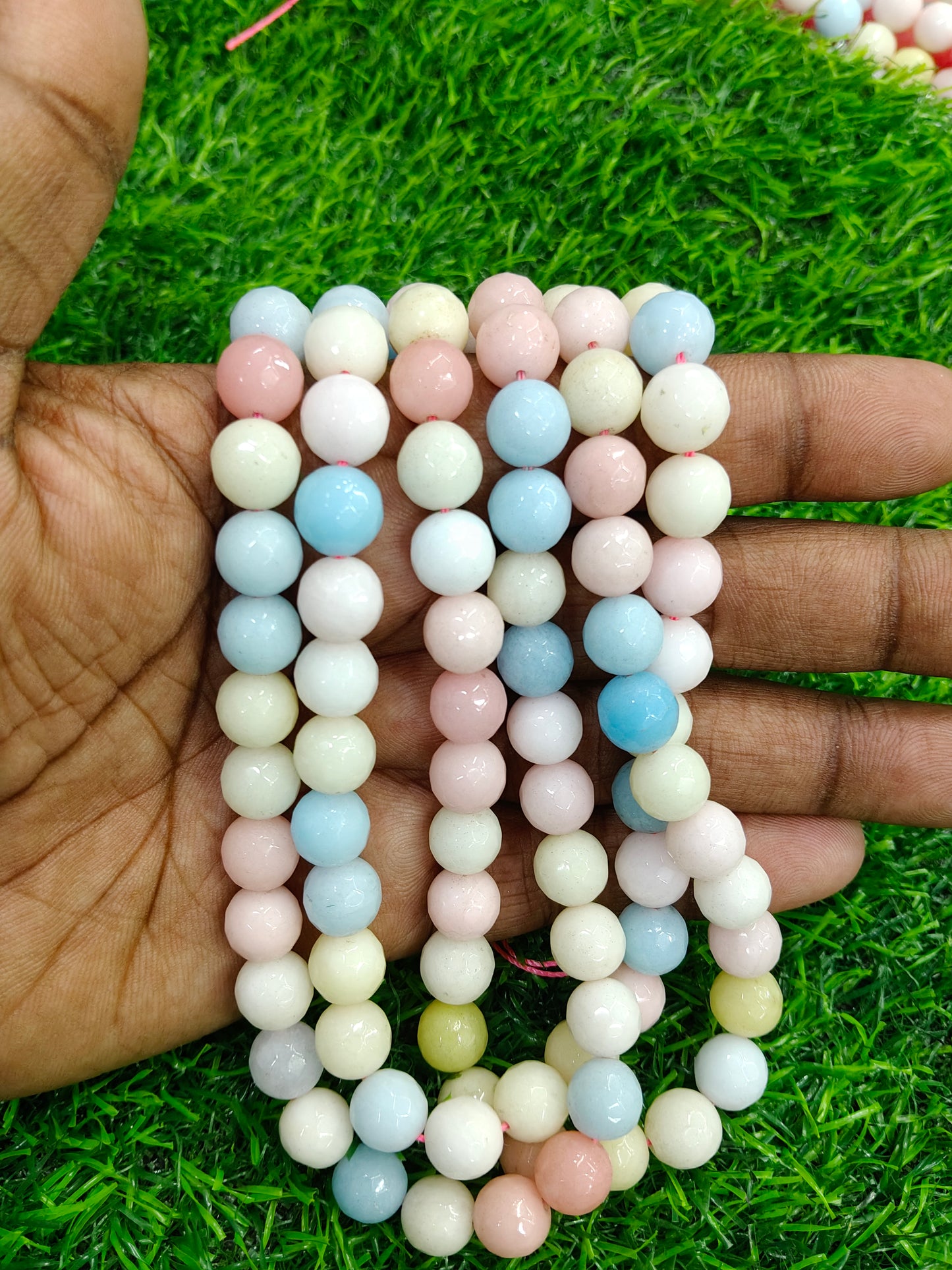 Natural Pastel Mix Agate Onyx Smooth Round Beads (Approx. 38 Pcs/String)