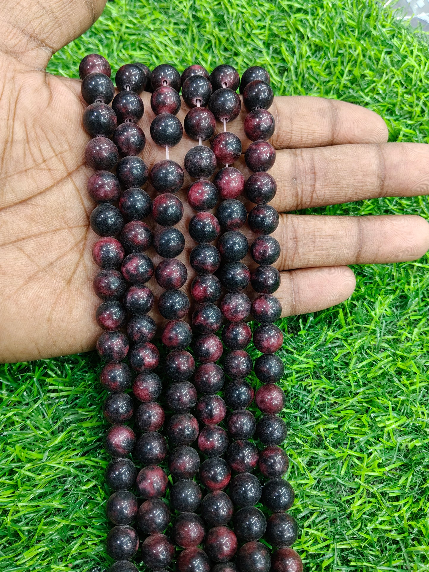 Deep Wine Red and Black Gemstone Beads for DIY Jewelry (Approx. 38 Pcs/String)