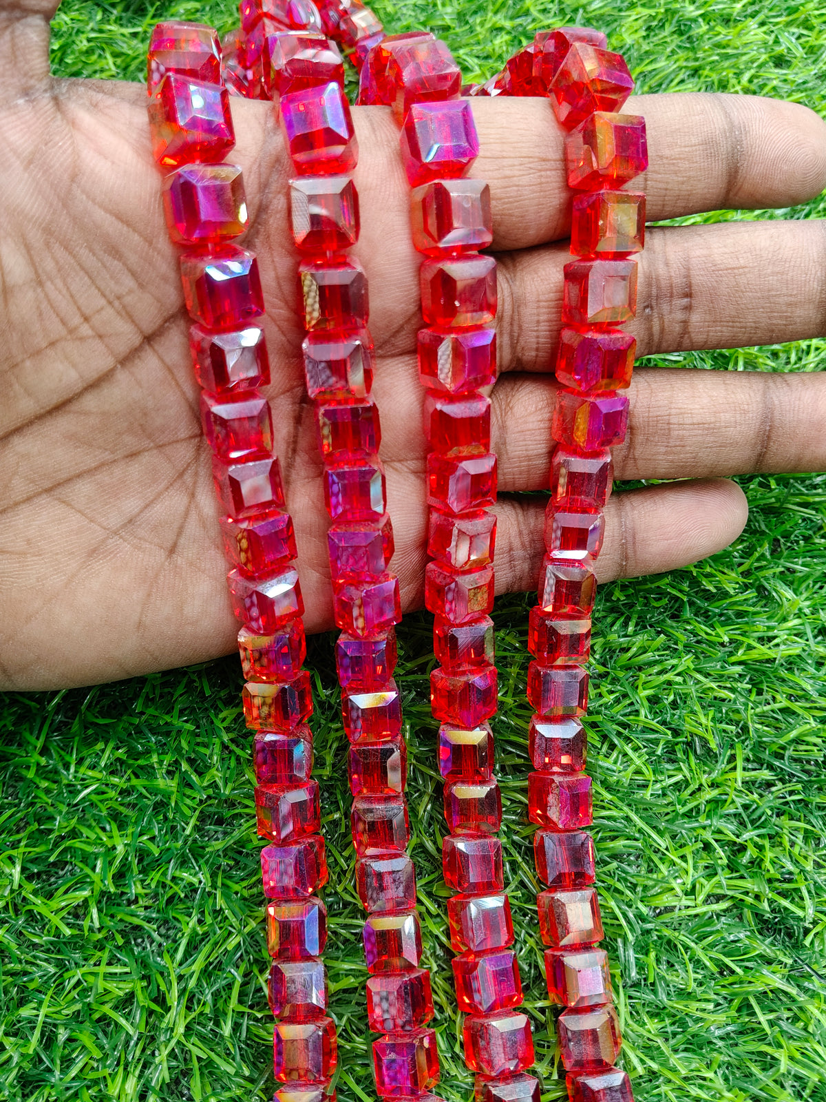 High-Shine Red Cubic Glass Beads 10 mm Single Strand - DIY Necklace/Bracelet Supplies - Comes in Single String