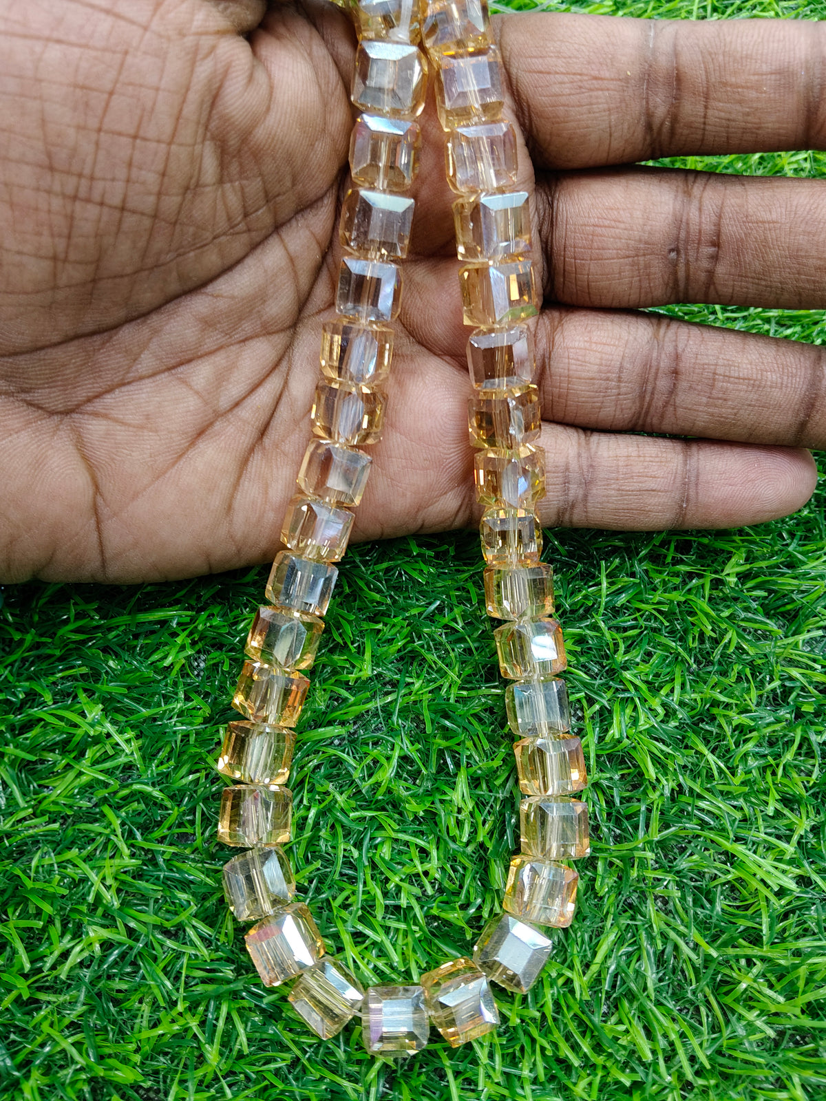 Elegant Champagne/Light Gold Faceted Glass Cube 10 mm Beads - Comes in Single String