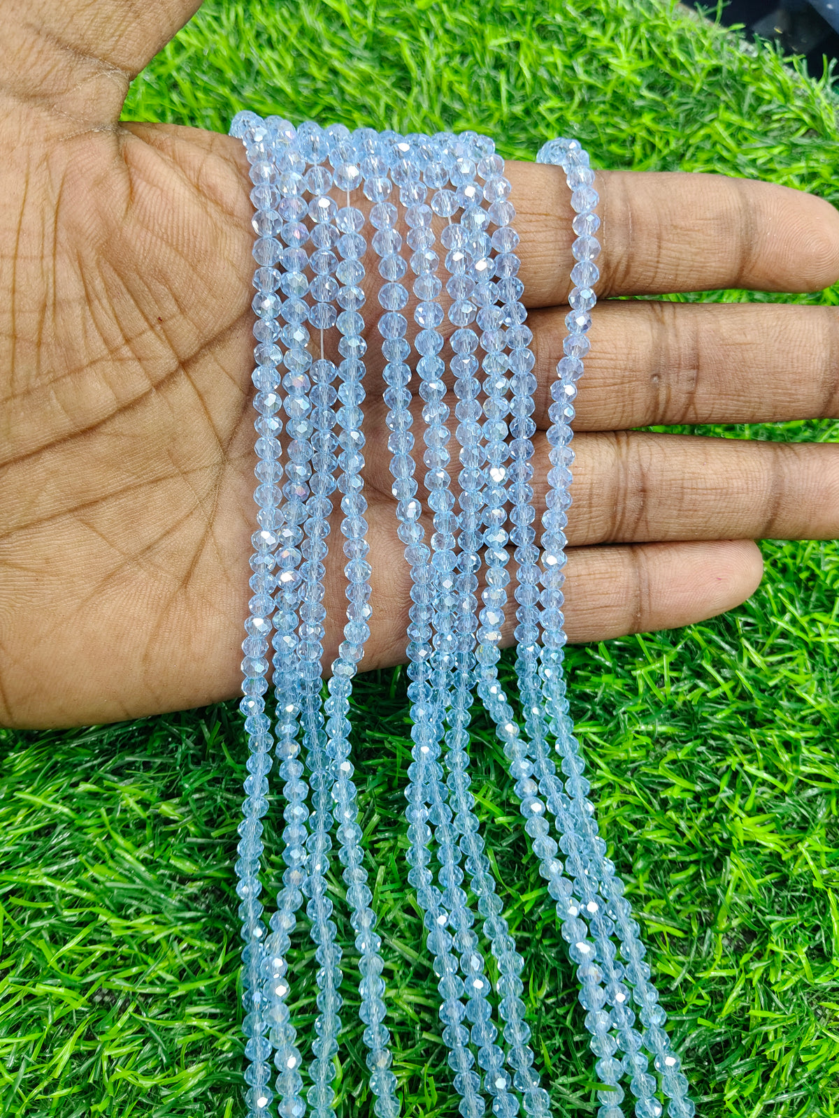 Sky Blue Faceted Glass Beads - (Pack of 10 String) 4mm Approx. 113pcs in Single string