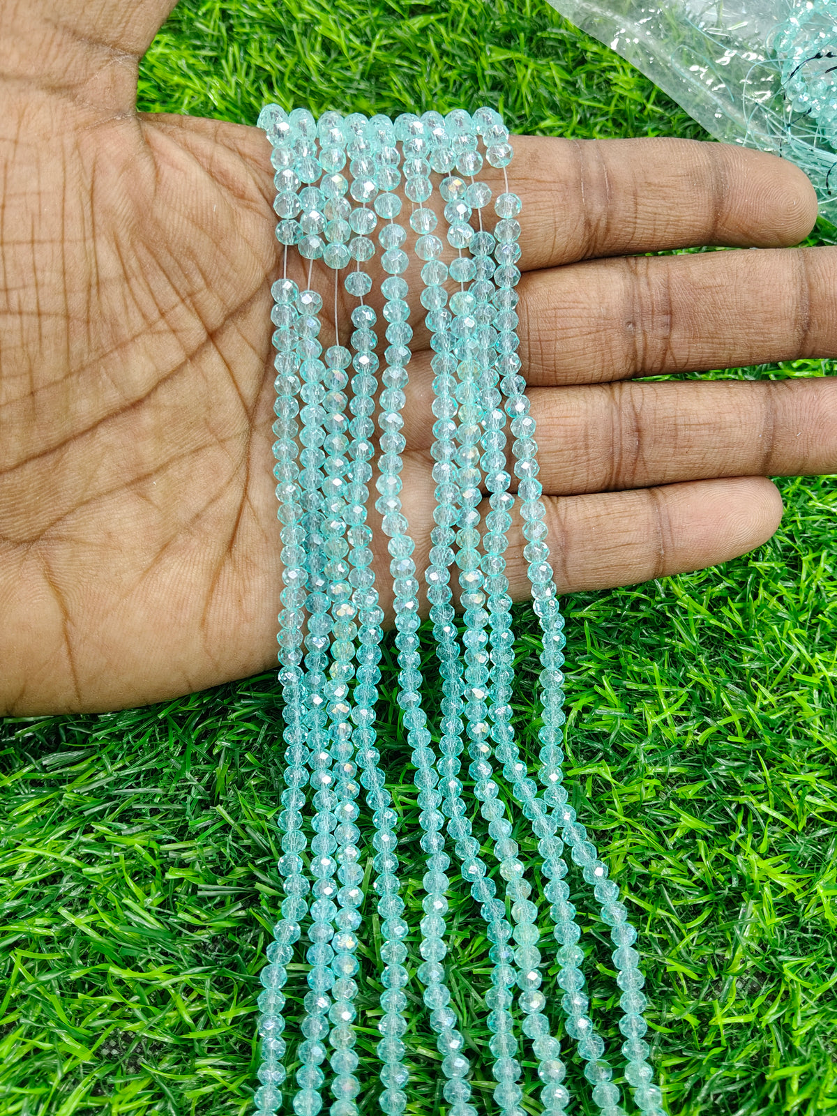 Aqua Blue Faceted Glass Beads (4mm) for Jewelry Making - (Pack of 10 String) 4mm Approx. 113pcs in Single string