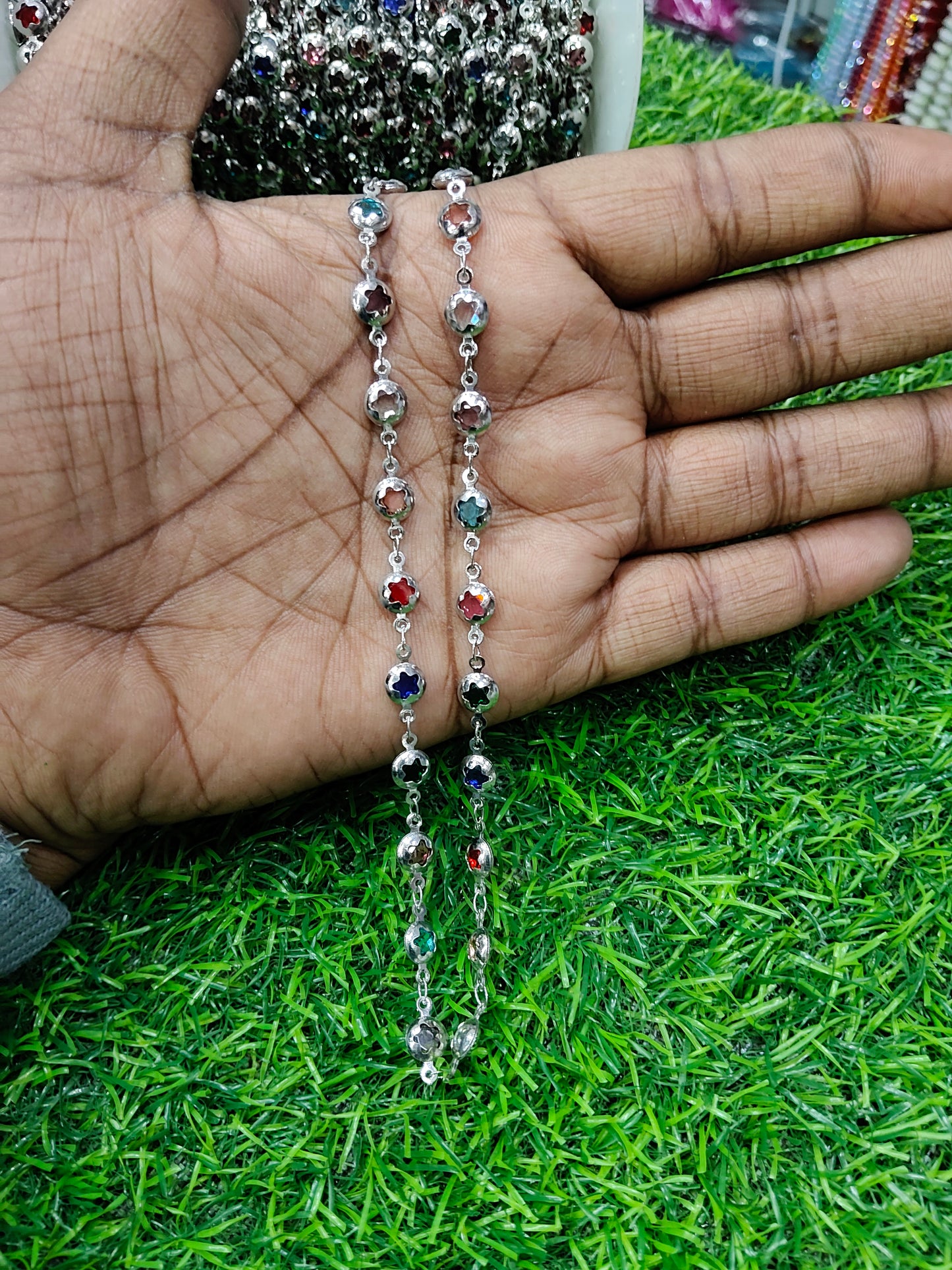 Anti-Tarnish Copper Chain | Multi-Color Rhinestone Cup Chain | 1 Meter