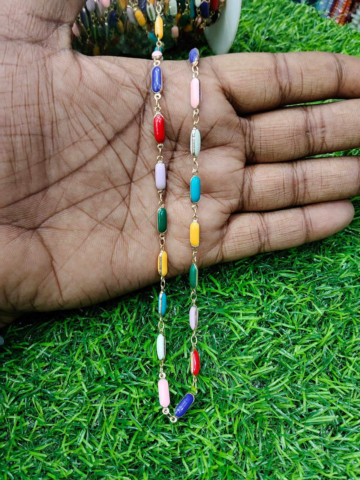 Rainbow Capsule Enamel Chain | Anti-Tarnish Gold-Tone Copper Jewelry Making | 1 Meter