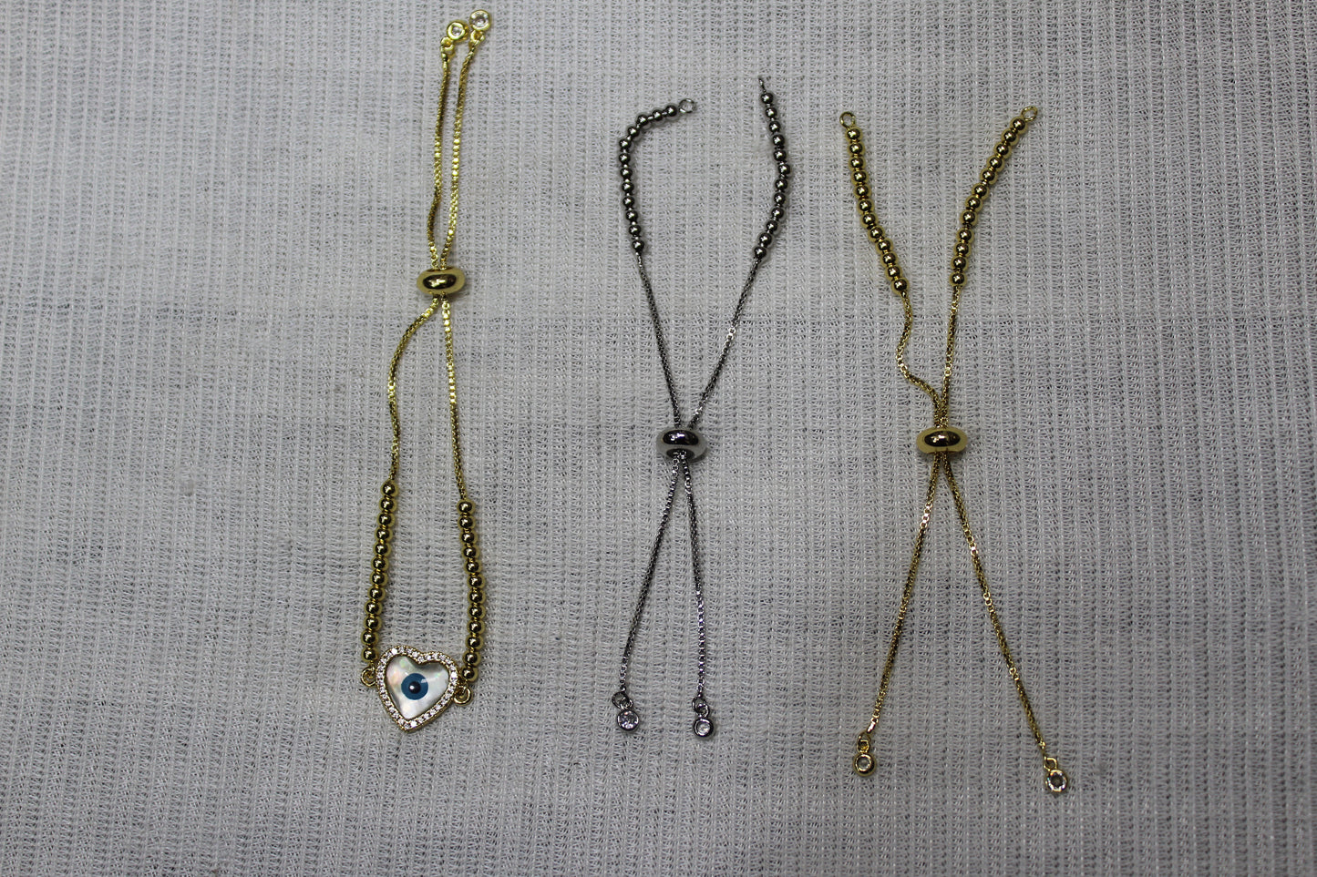 Silver, Gold Plated on Brass 1mm Box Adjustable Bracelets with Stopper Bead, Antitarnish