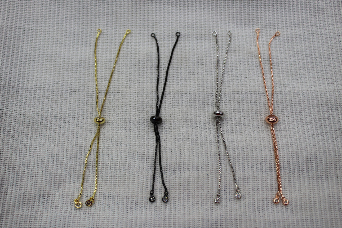 Silver, Gold Plated on Brass 1mm Box Adjustable Bracelets with Stopper Bead,
