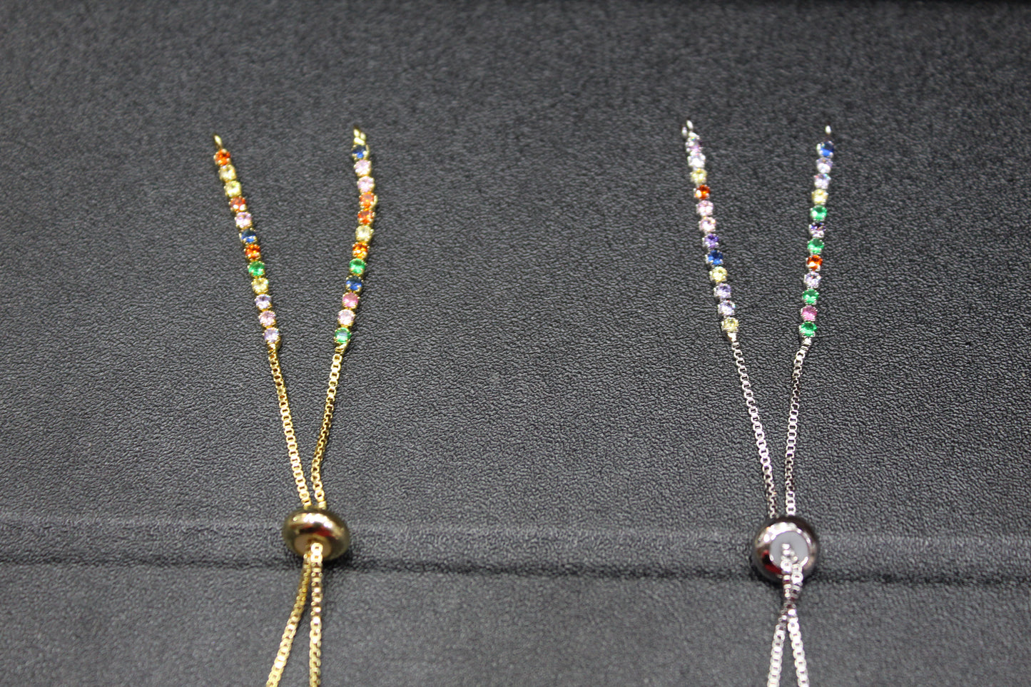 Silver, Gold Plated With Stone Brass 1mm Box Adjustable Bracelets with Stopper Bead,