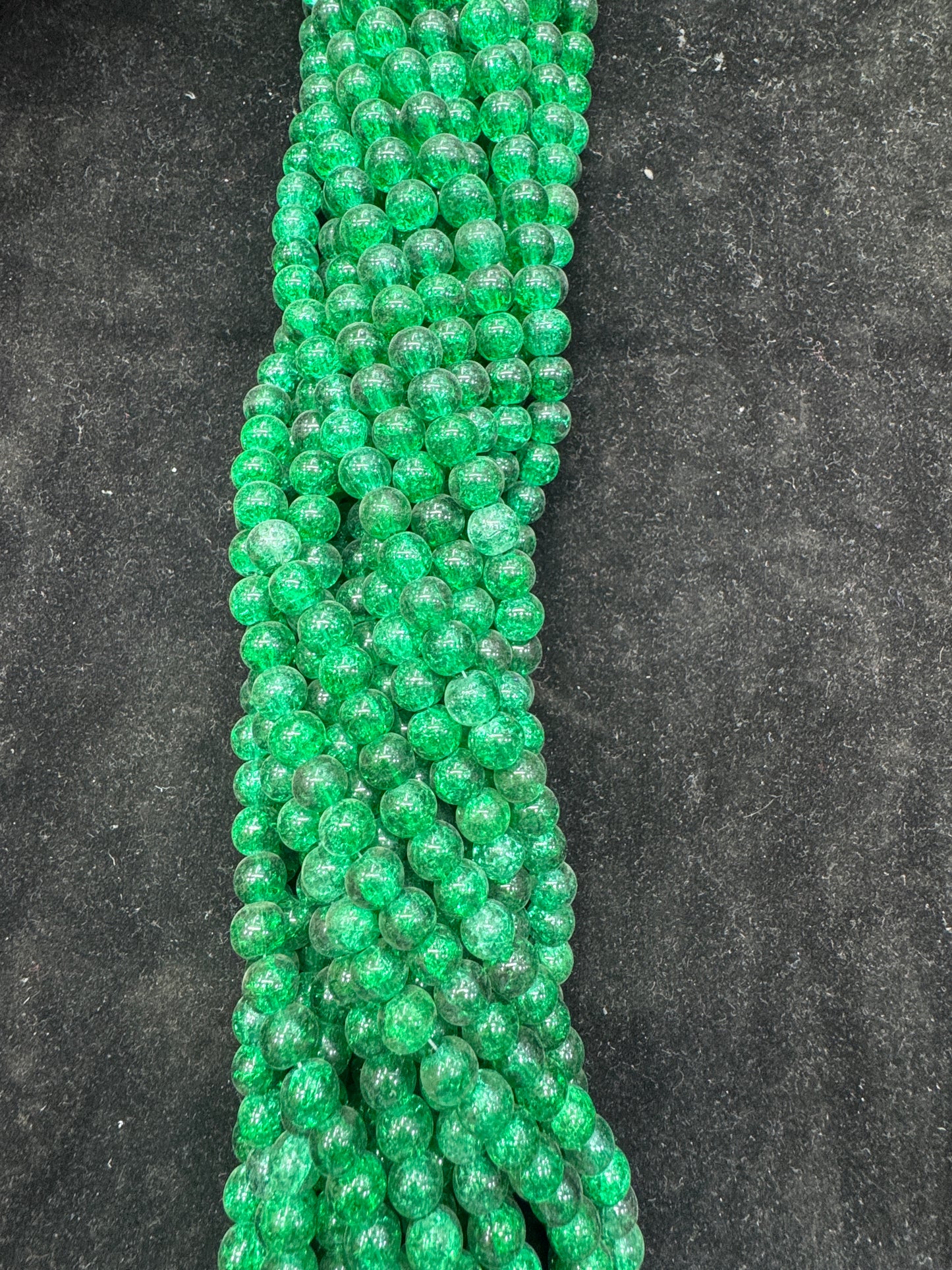 Crackle Glass Beads 8 mm Dark Green Color