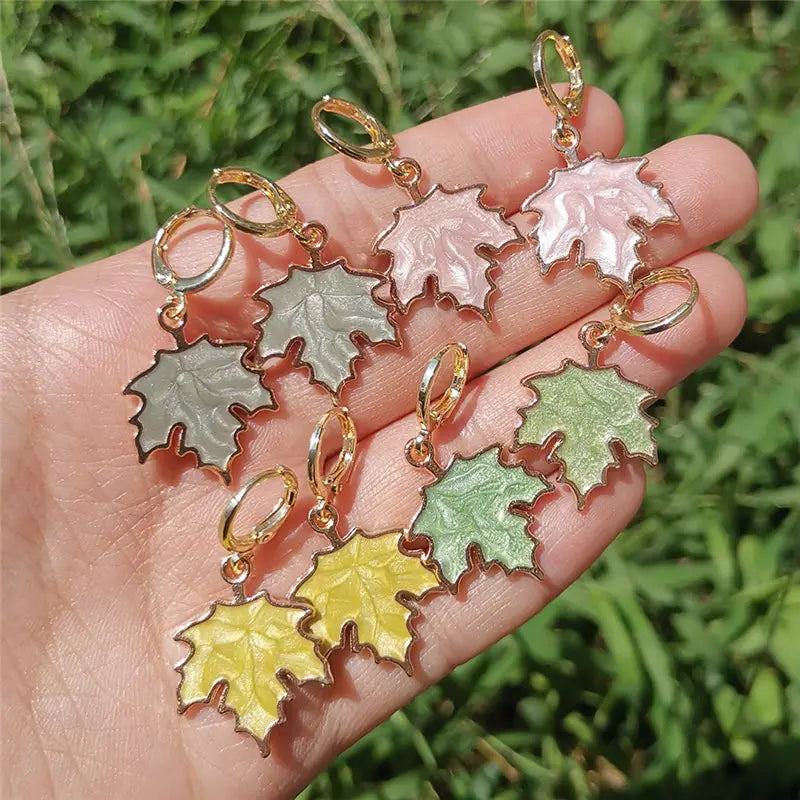 Metal Enamel Leaf Charms