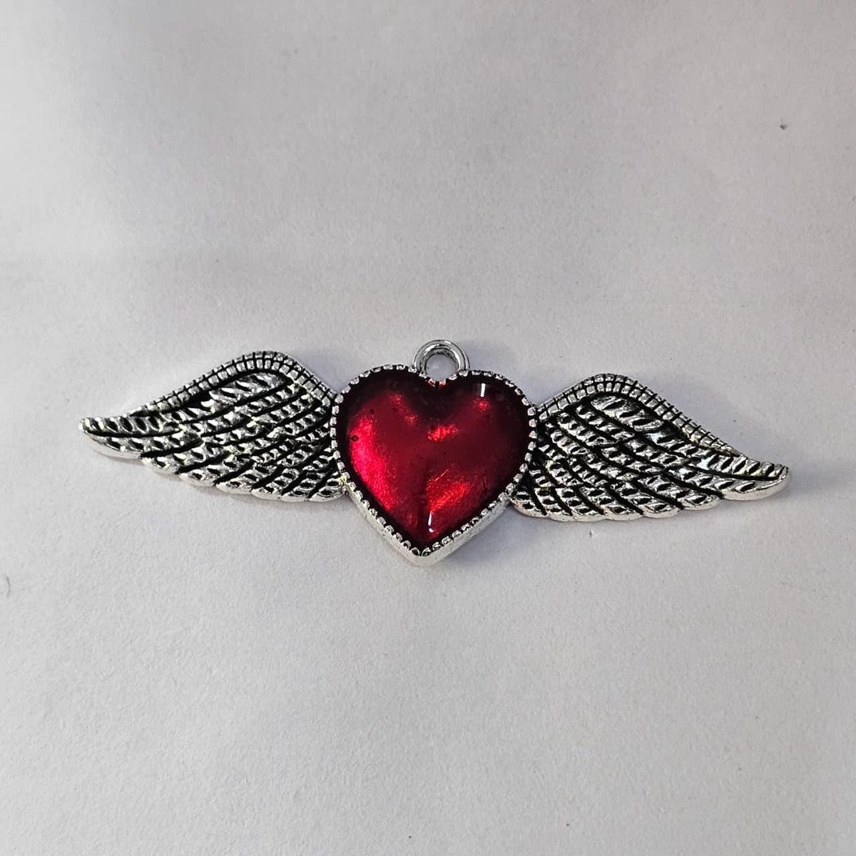 Enamel Sacred Heart with Wings Charm - Red & Silver Tone (Pack of 5)
