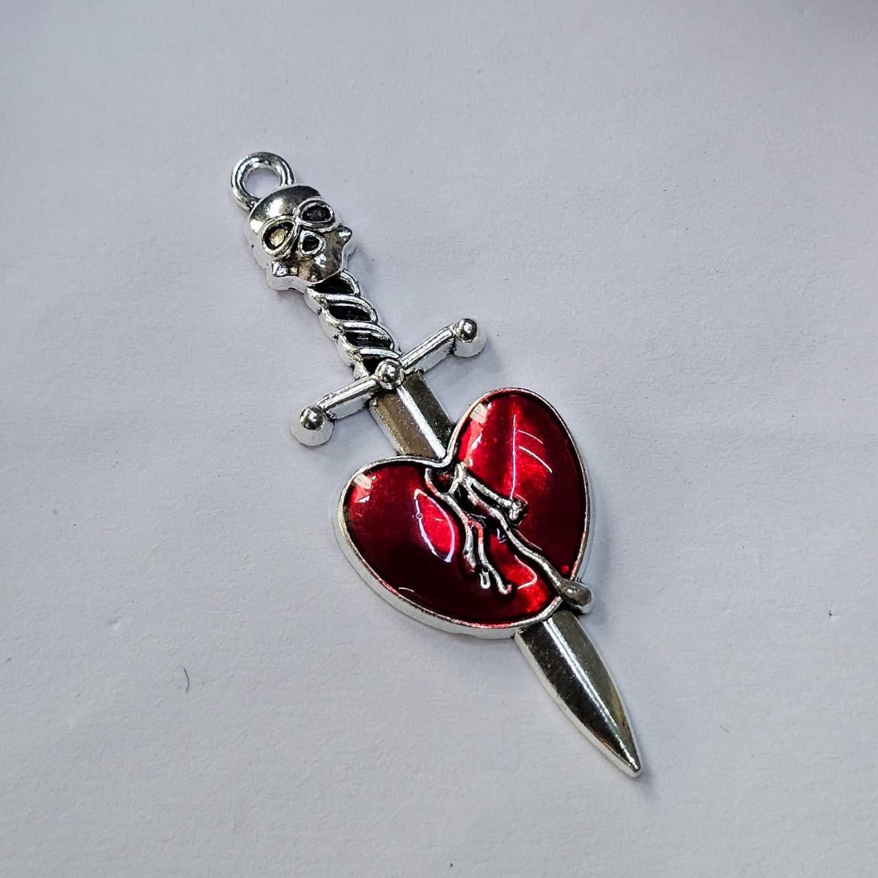 Silver Dagger & Red Heart Charms (Pack of 5)