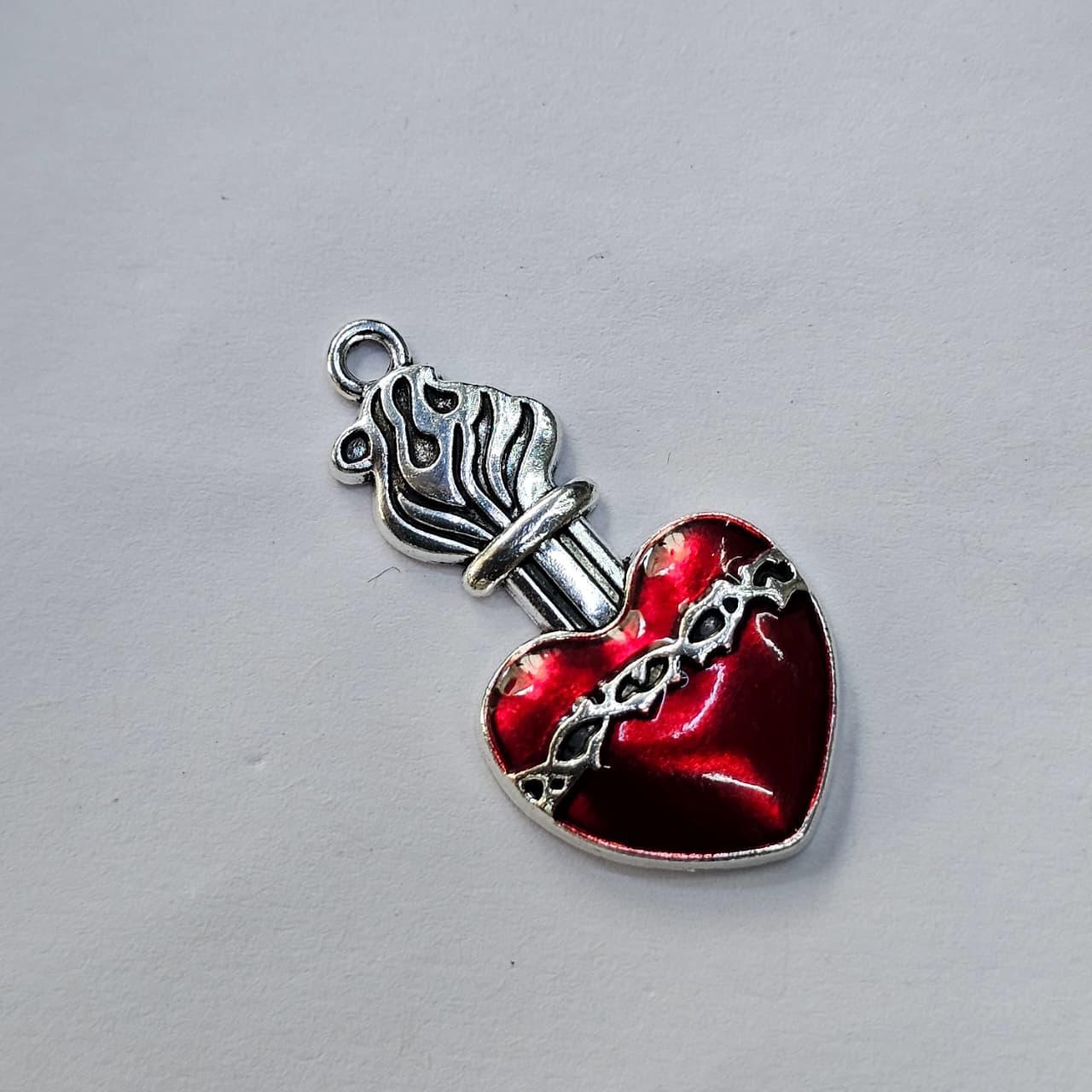 Flaming Heart Charms – Red Enamel Sacred Heart Pendant Pack of 5