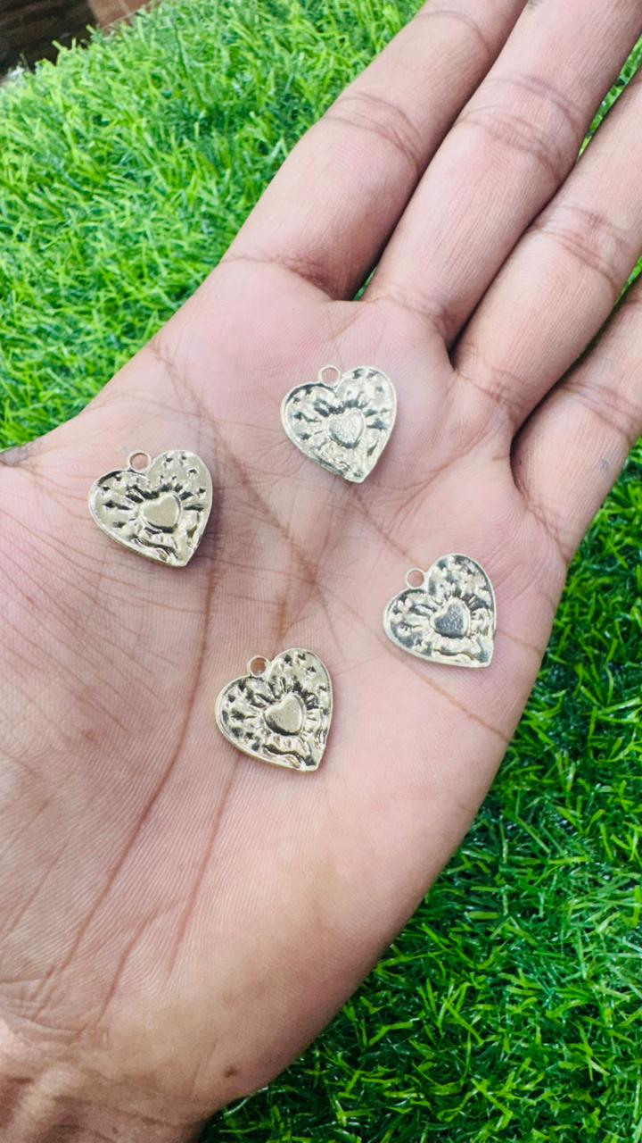 Gold Plated Textured Heart Charms Pendants (Pack of 5)