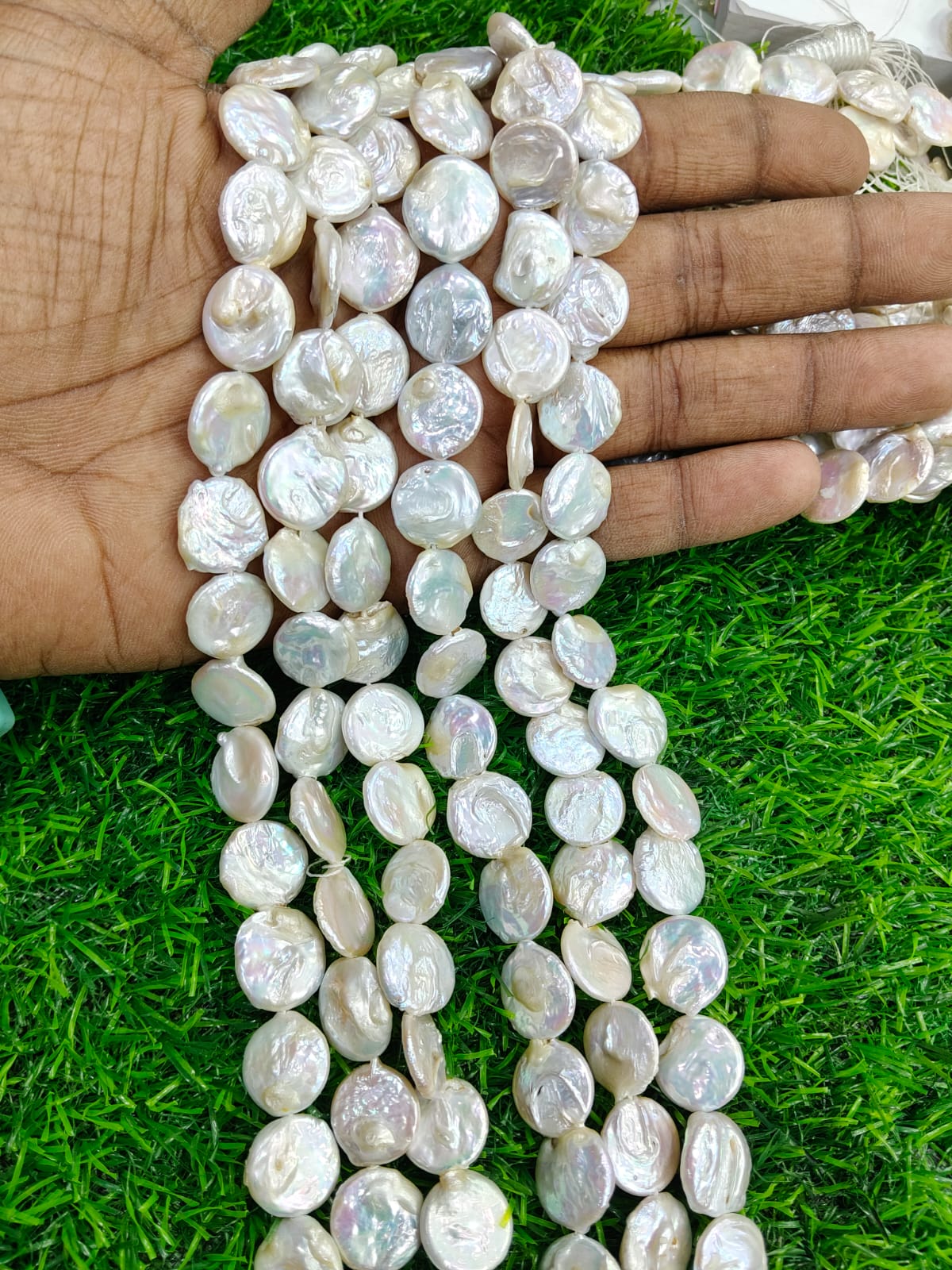 Premium Natural White Coin Pearl Strands - High Luster Freshwater Pearls