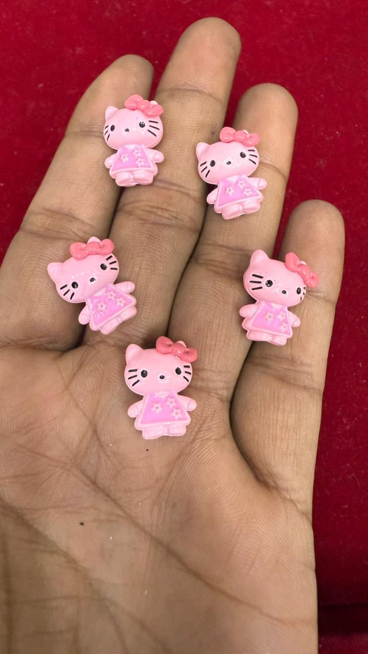 Pink Cat Character Figurine Cabochons (Pack of 10)