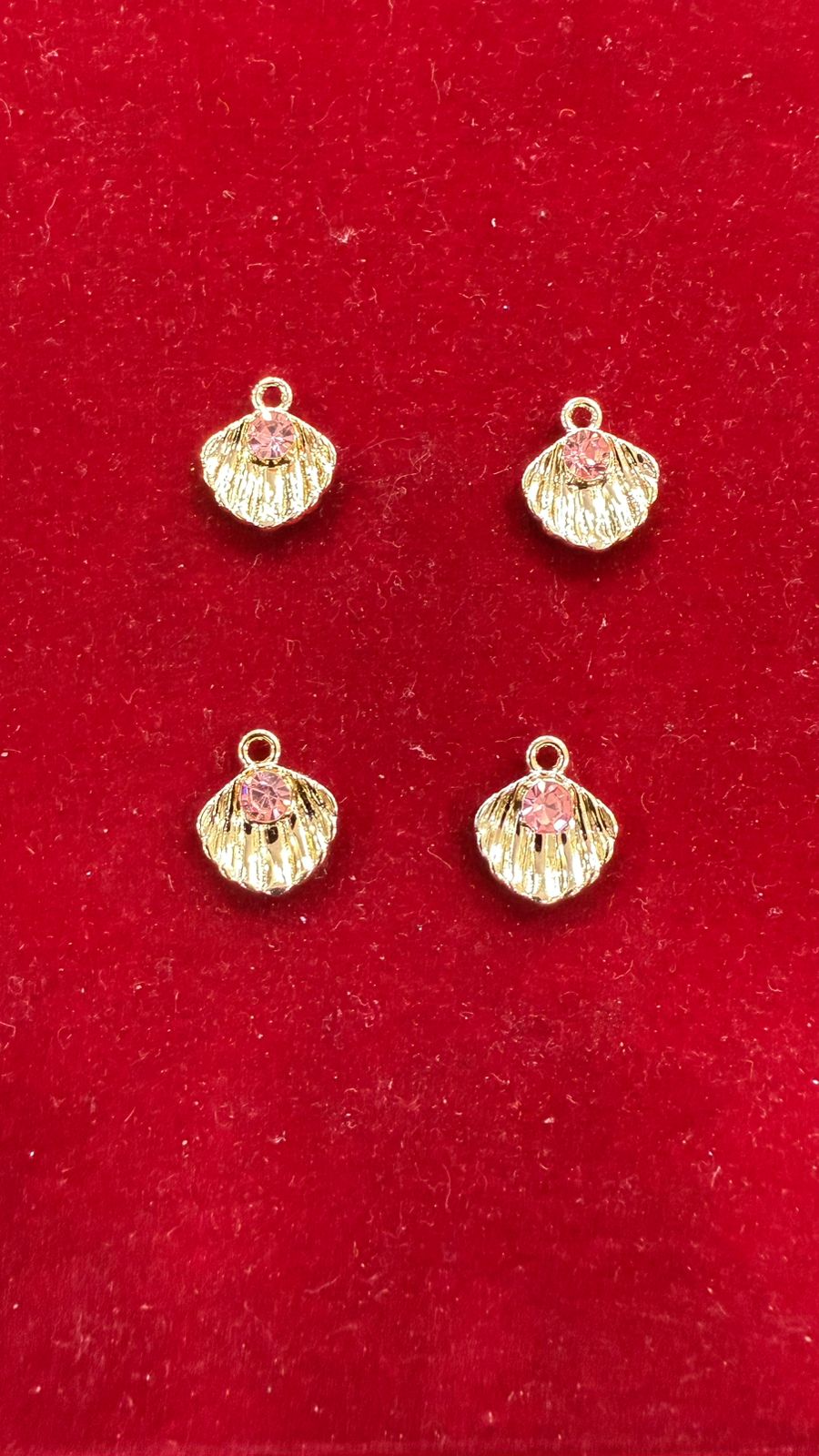 Gold-Tone Seashell Charms with Pink Rhinestone (Pack of 10)