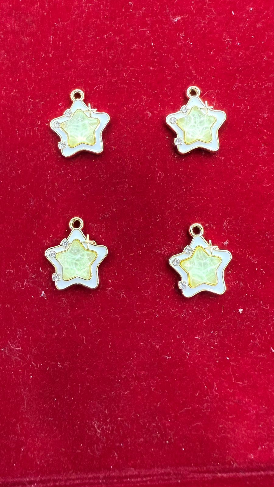 Enamel & Rhinestone Star Charms - Yellow/Lime Green Holographic Effect (Pack of 10)