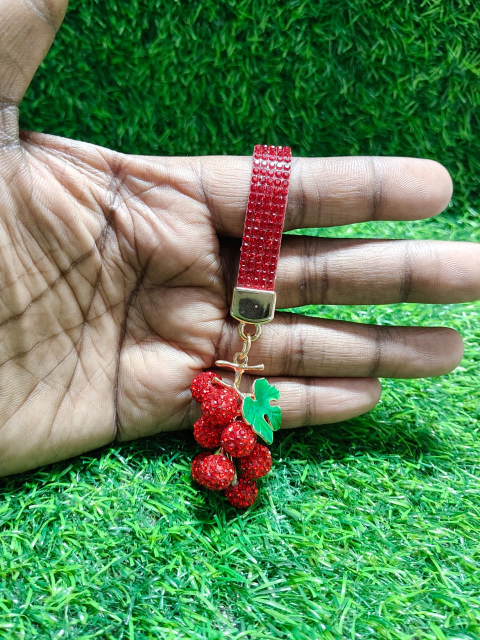 Vibrant Rhinestone Red Grape Accessory for Keys and Purses