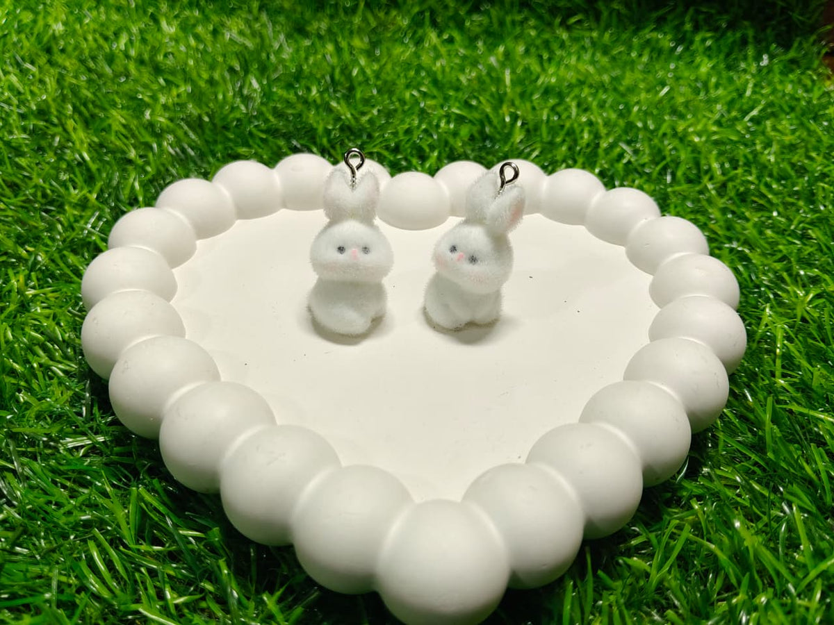 Flocked Velvet Animal Keychains | Soft Fuzzy White Bunnie 1 pec