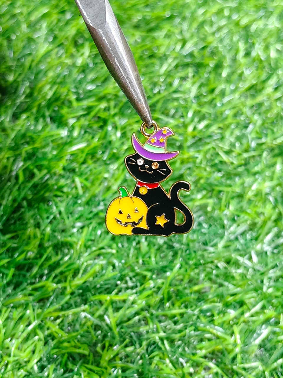 Halloween Black Cat Enamel Charm Metal Pendant for Jewelry Making
