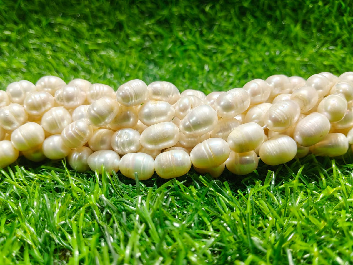 Natural Freshwater Pearl Beads String – Oval Shape | 34 Pieces per Strand | Loose Pearl Beads for Jewellery Making