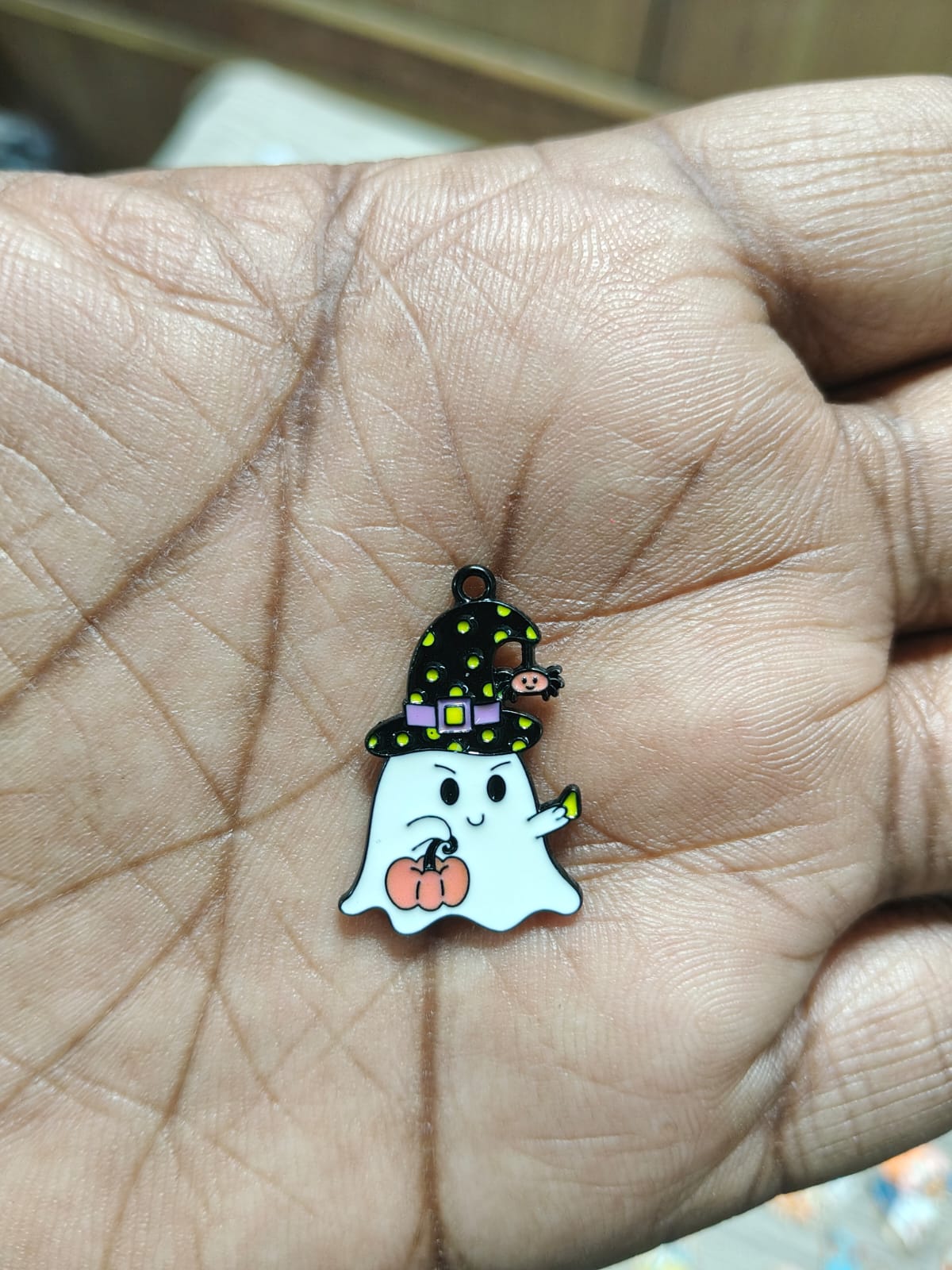 NAGNESHI Cute Ghost Witch Enamel Charm – Spooky Halloween Spirit with Witch Hat & Pumpkin Pendant – DIY Jewelry Making Supplies for Necklaces, Bracelets & Keychains