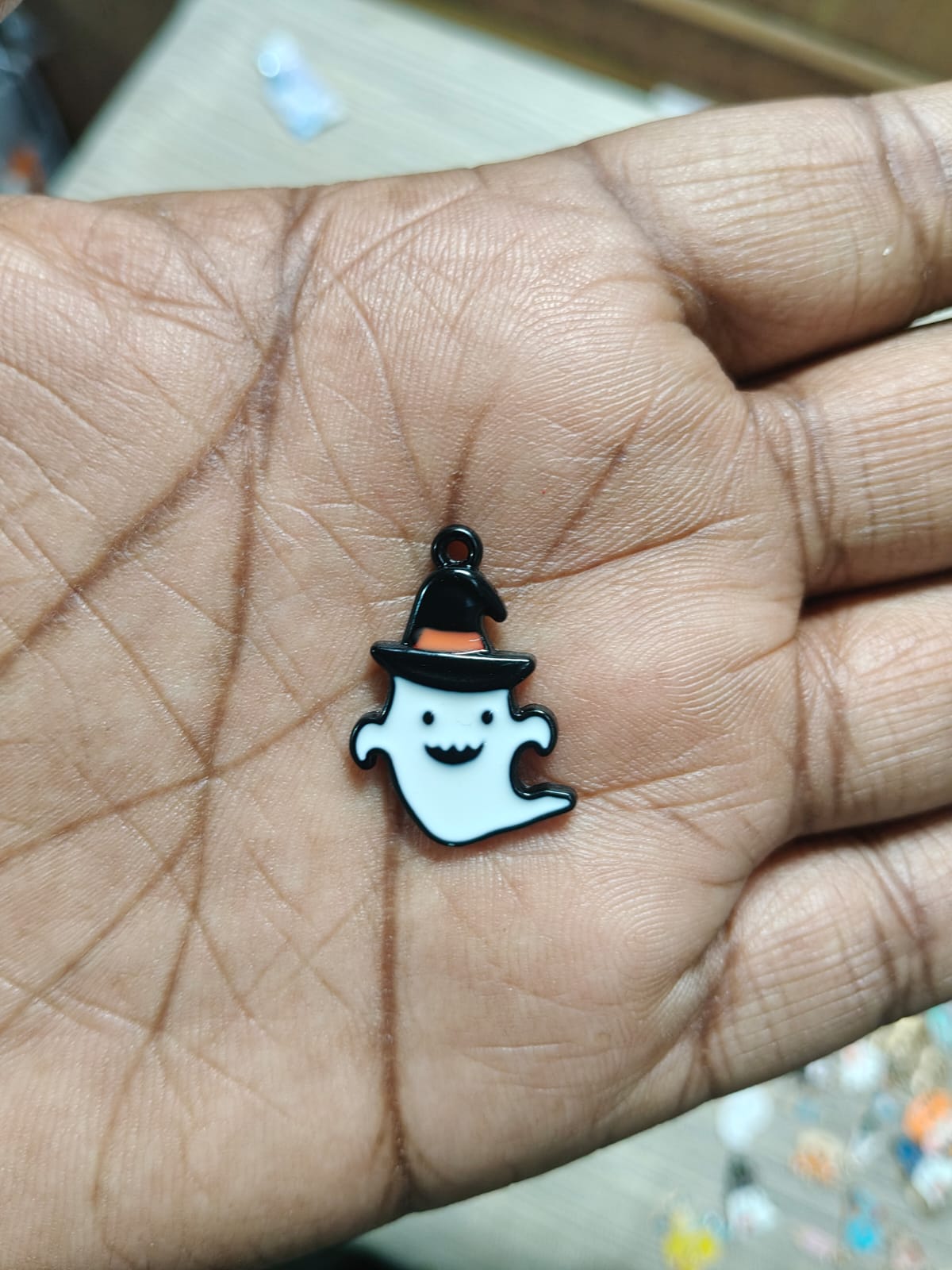 NAGNESHI Cute Smiling Ghost Enamel Charm – Happy Little Spooky Spirit Pendant for Jewelry Making – DIY Minimalist Halloween Supplies for Necklaces, Bracelets & Keychains
