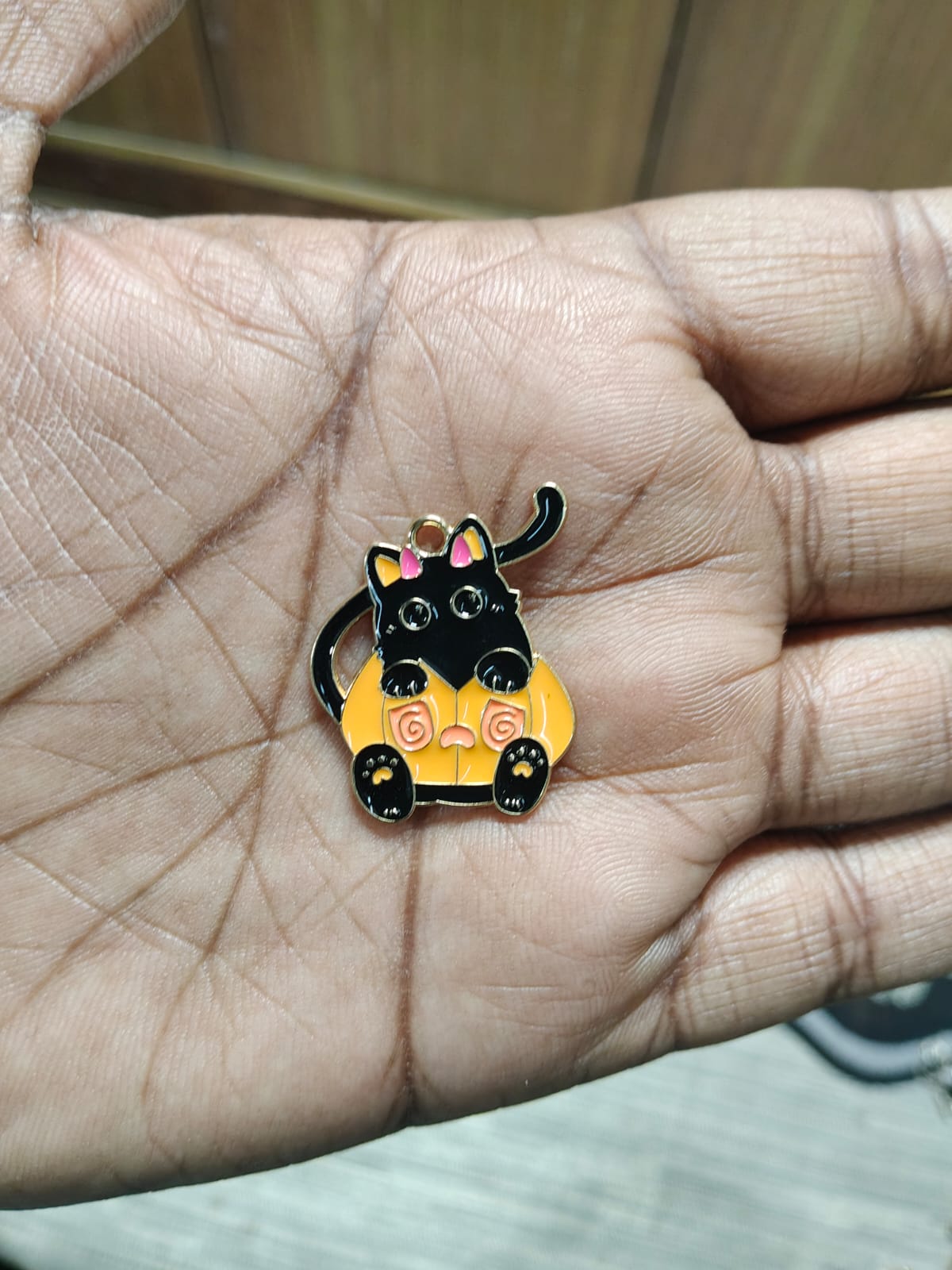 NAGNESHI Cute Black Cat in Pumpkin Enamel Charm – Halloween Spooky Kitty Pendant for Jewelry Making, DIY Necklaces, Bracelets, and Keychains – Festive Fall Craft Supplies for Kids & Adults