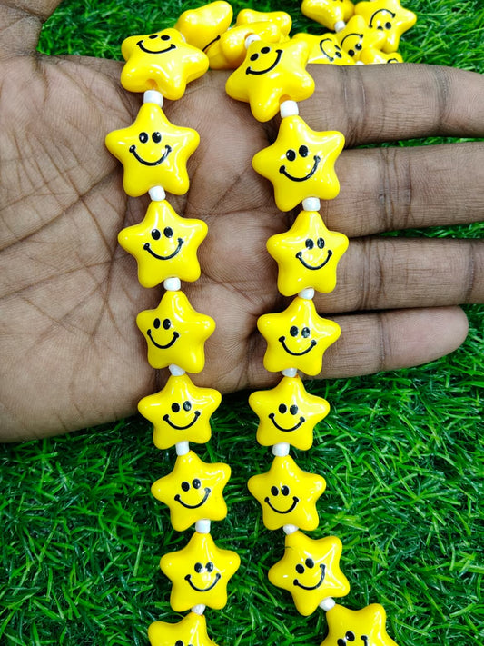 Cute Yellow Star Smile Face Beads | Premium Plastic Crafting Charms ( 1 Strings / 12 Beads)