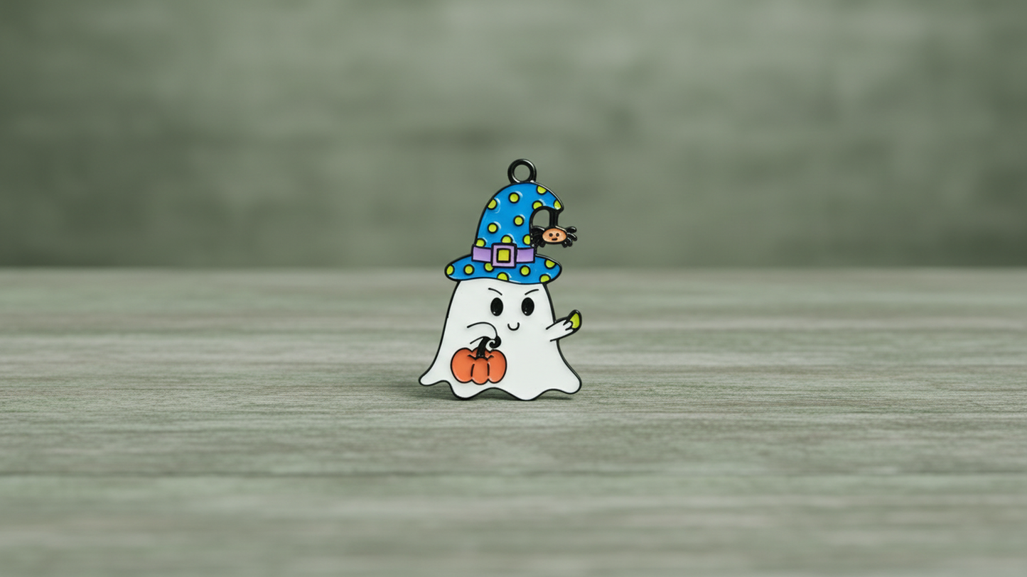 NAGNESHI Halloween Ghost Enamel Charms - Cute Ghost with Blue Witch Hat & Pumpkin Pendants - Metal Spooky Charms for Jewelry Making, DIY Earrings, Bracelets, Necklaces, and Crafts