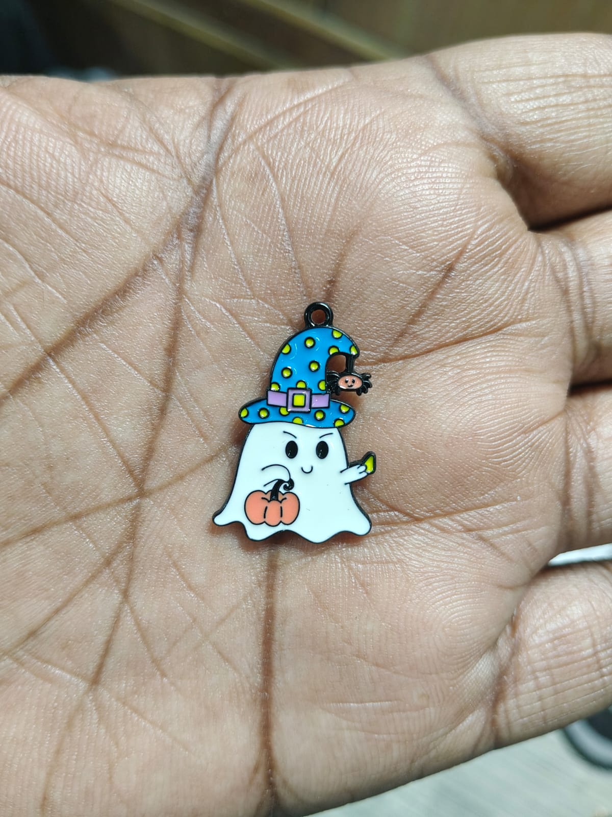 NAGNESHI Halloween Ghost Enamel Charms - Cute Ghost with Blue Witch Hat & Pumpkin Pendants - Metal Spooky Charms for Jewelry Making, DIY Earrings, Bracelets, Necklaces, and Crafts